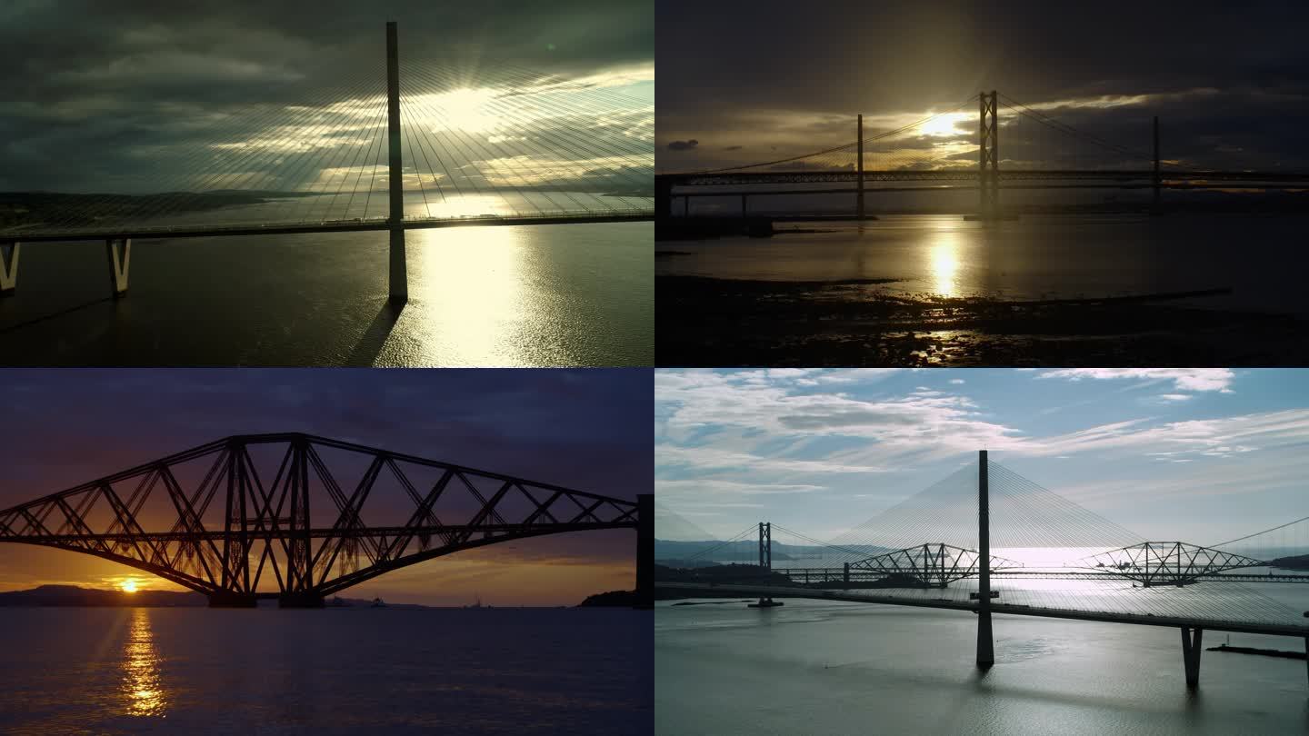 苏格兰东海岸昆斯费里大桥福斯大桥美景