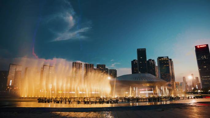 音乐喷泉 大连东港广场音乐喷泉 夜景