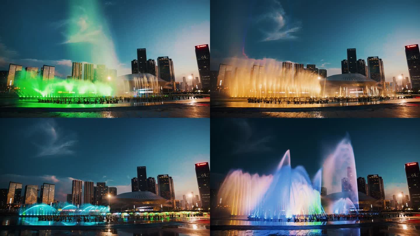 音乐喷泉 大连东港广场音乐喷泉 夜景