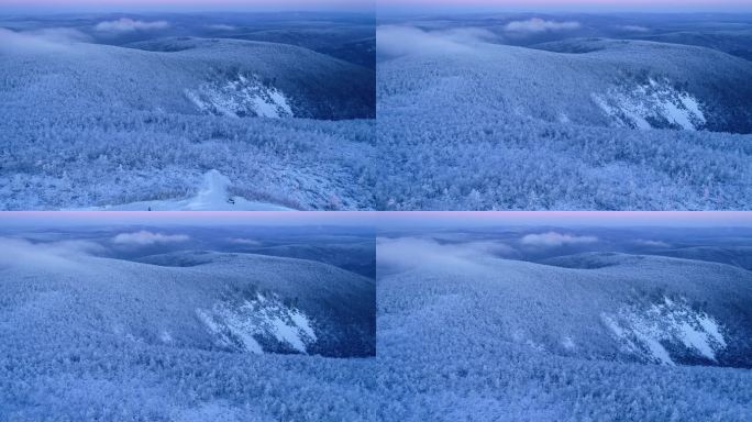 航拍大兴安岭雪色山林冷空气