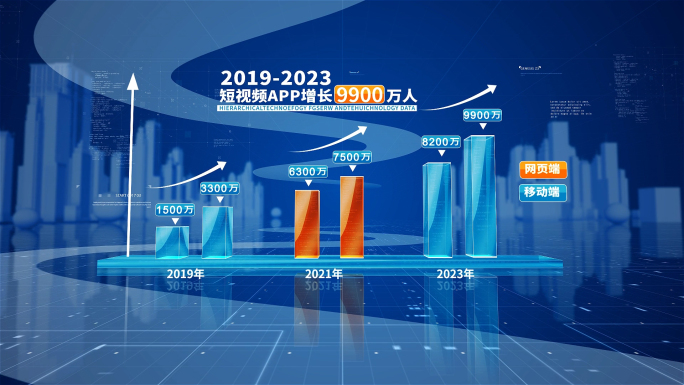 蓝色企业科技企业数据柱状图AE模板