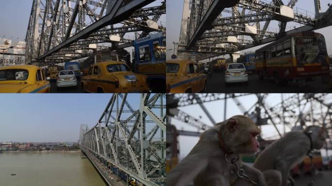 印度加尔各答豪拉桥远景及拥堵现场