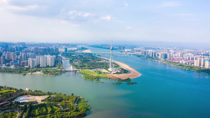 临沂航拍延时视频临沂地标风景三河口风景