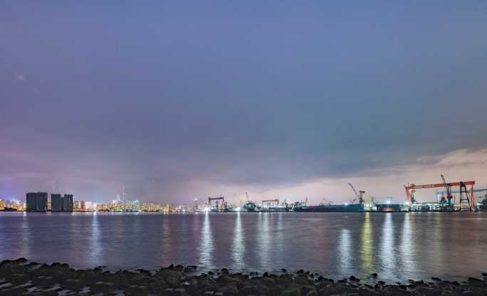 大连城市造船厂临海船舶重工工业夜景延时