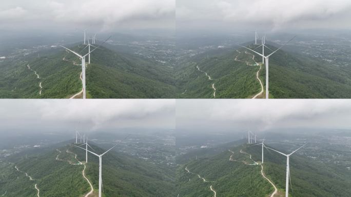 山顶风力发电航拍