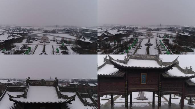 开封朱仙镇启封故园景区4k航拍雪景