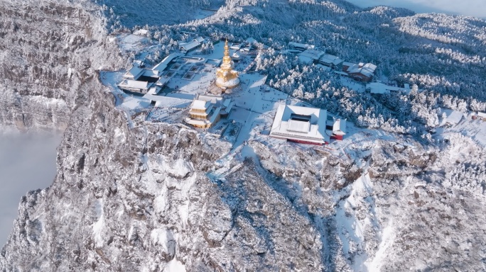 峨眉山金顶航拍雪景