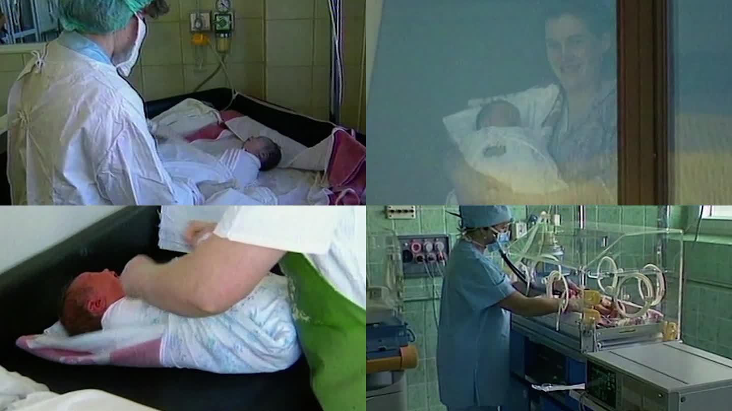 90年代妇女产房分娩婴儿出生医疗医生接生