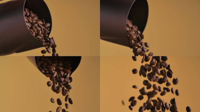 拉花缸咖啡豆落下咖啡豆倒入慢动作升格广告