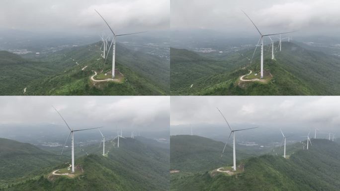 山顶风力发电航拍