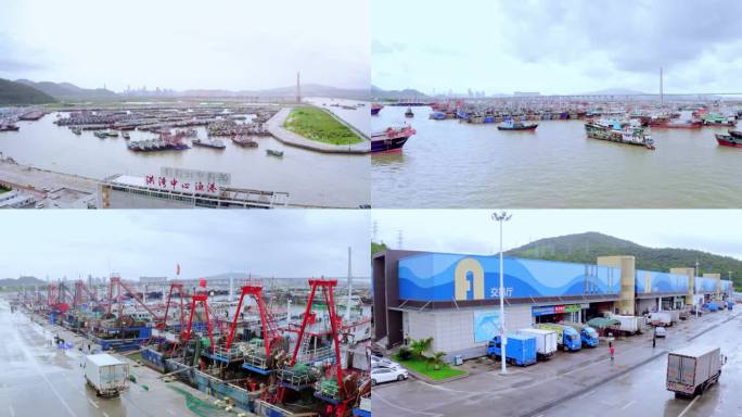 4K珠海洪湾渔港渔船港湾