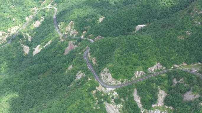 山路航拍北京门头沟航拍群山绿水青山山脉