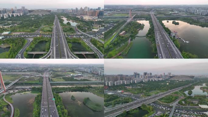 成都高新锦城湖公园绕城高速航拍御三4K