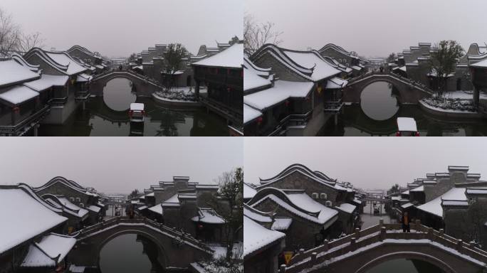 开封朱仙镇启封故园景区4k航拍雪景