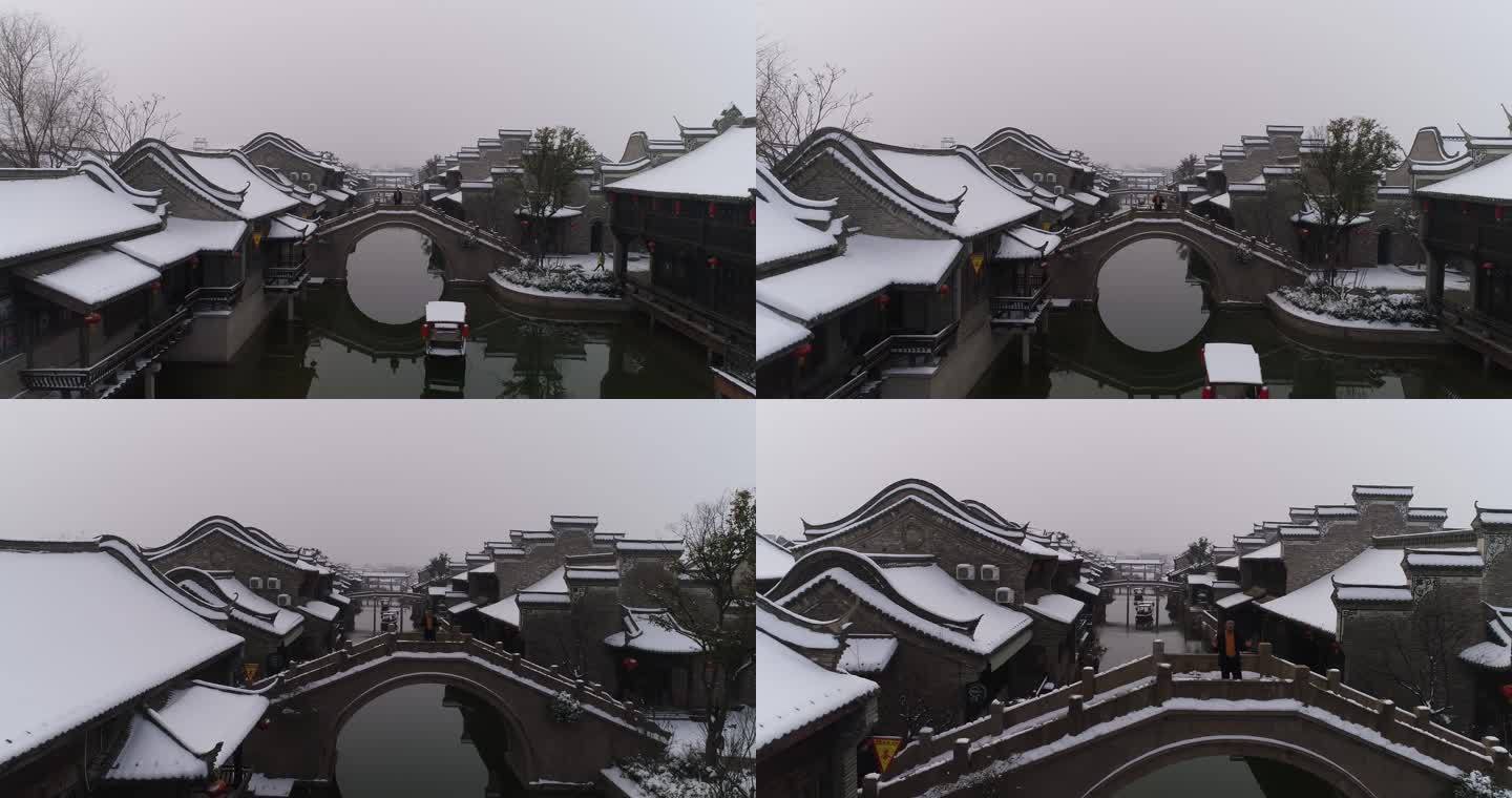 开封朱仙镇启封故园景区4k航拍雪景