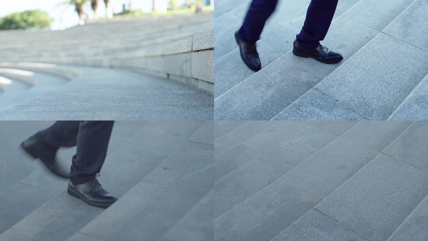 皮鞋走路-上台阶-行走的脚步特写