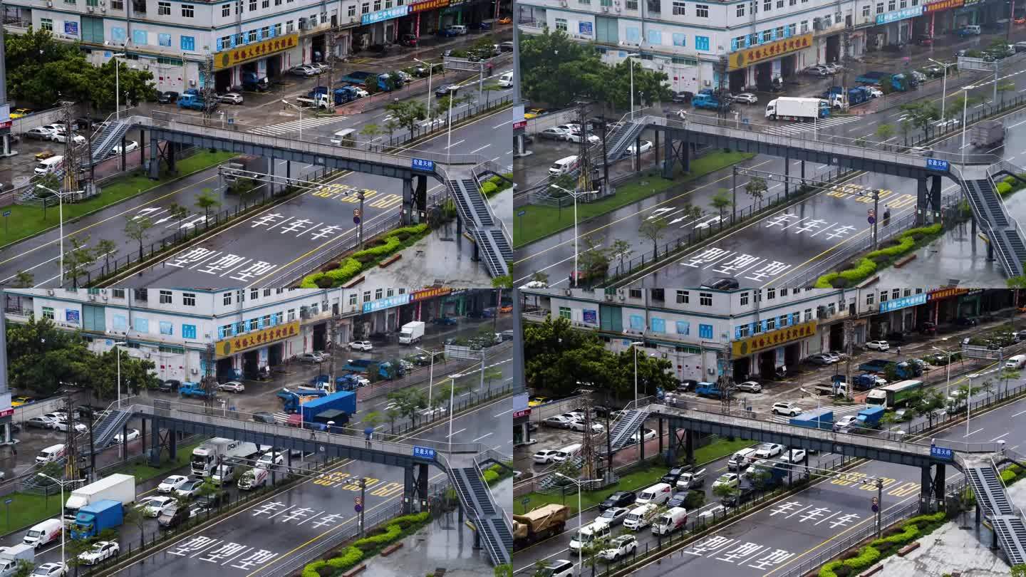 暴雨天气城市天桥下的车流延时