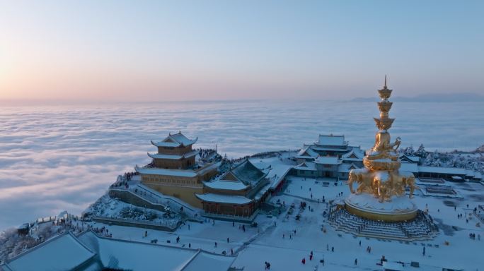 佛教名山峨眉山冬季航拍雪景