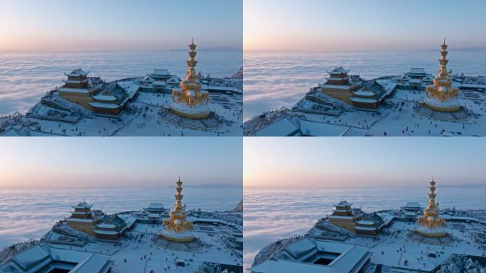 佛教名山峨眉山冬季航拍雪景