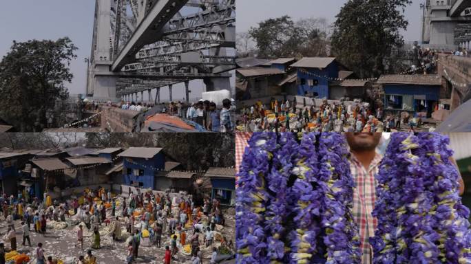 印度豪拉桥下婆罗门庙与西孟加拉邦花卉天堂