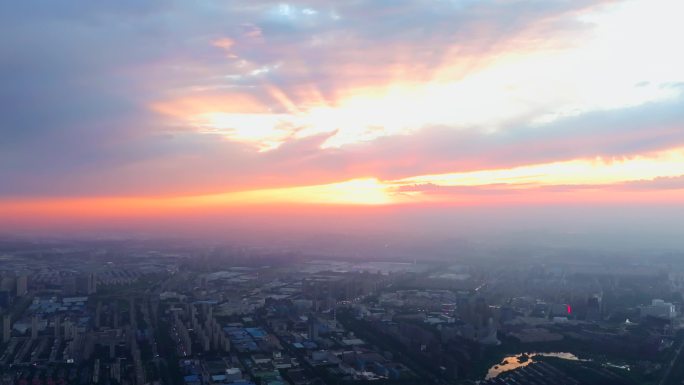 航拍长春落日晚霞延时