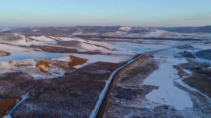 航拍额尔古纳冰封雪原大地