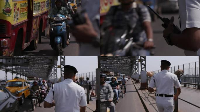 印度加尔各答豪拉桥交通警员疏导现场
