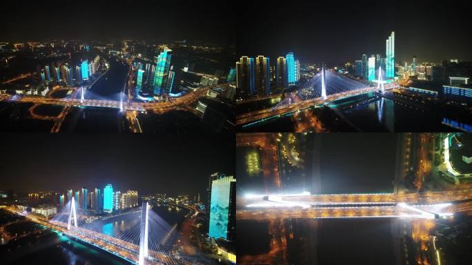 武汉月湖桥夜景航拍