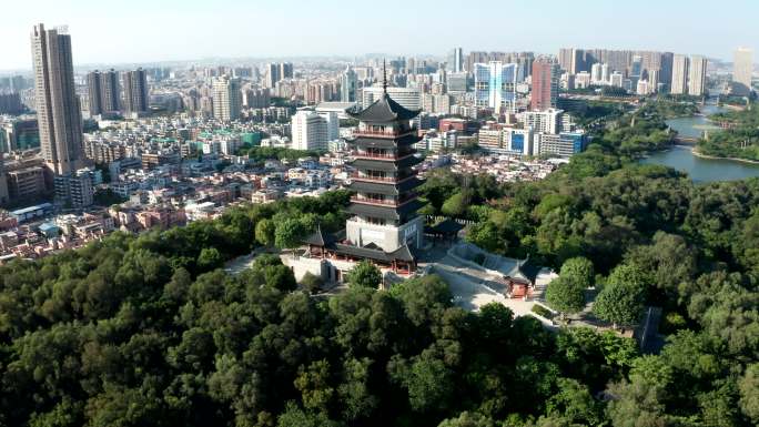 广东省佛山市千灯湖景区礌岗公园魁星阁航拍