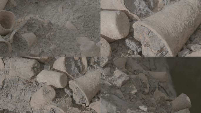 石家河古城遗址发掘坑陶器