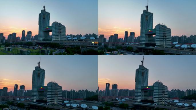 5K航拍夕阳下的湖南电视台大楼