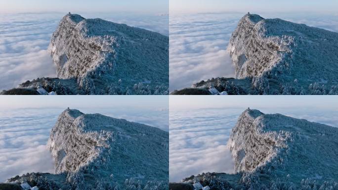 峨眉山冬季雪景云海航拍万佛顶