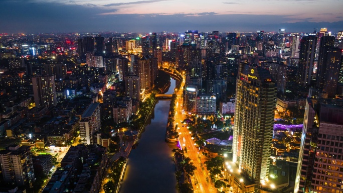 成都夜景航拍延时 锦江廊桥