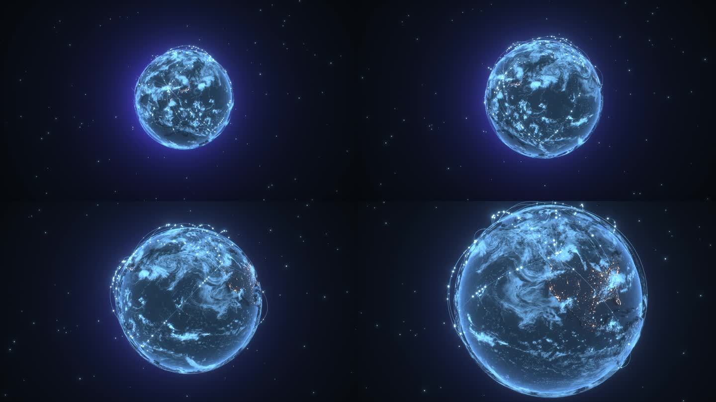 太空中旋转地球和网络科技C4D动画