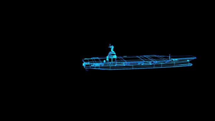 4K蓝色全息线框科技航母动画素材带通道
