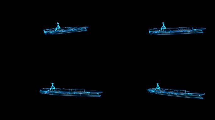 4K蓝色全息线框科技航母动画素材带通道