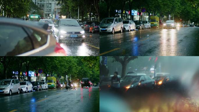 【原创4K】下雨街上的车辆和行人