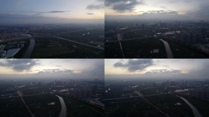广州番禺南站蓝天白云交通枢纽航拍东新高速