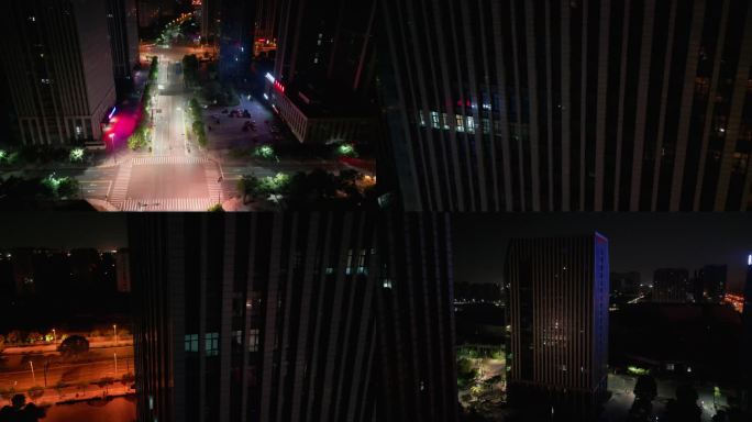 晚上加班的写字楼凌晨3点的CBD航拍