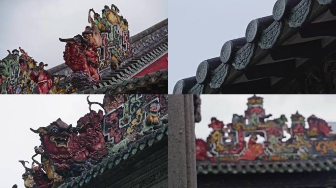 4K岭南陈家祠 屋檐 雨滴 古建筑