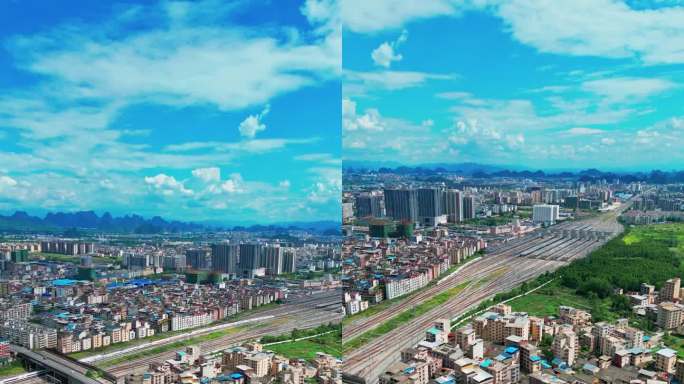 竖屏航拍桂林城北区轨道交通2022新