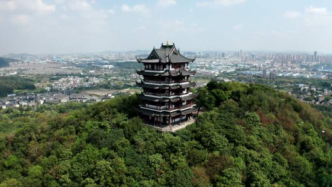 安徽省马鞍山市采石矶景区三台阁航拍