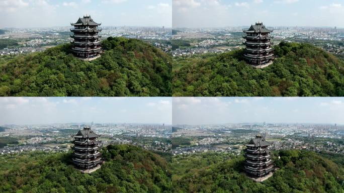 安徽省马鞍山市采石矶景区三台阁航拍