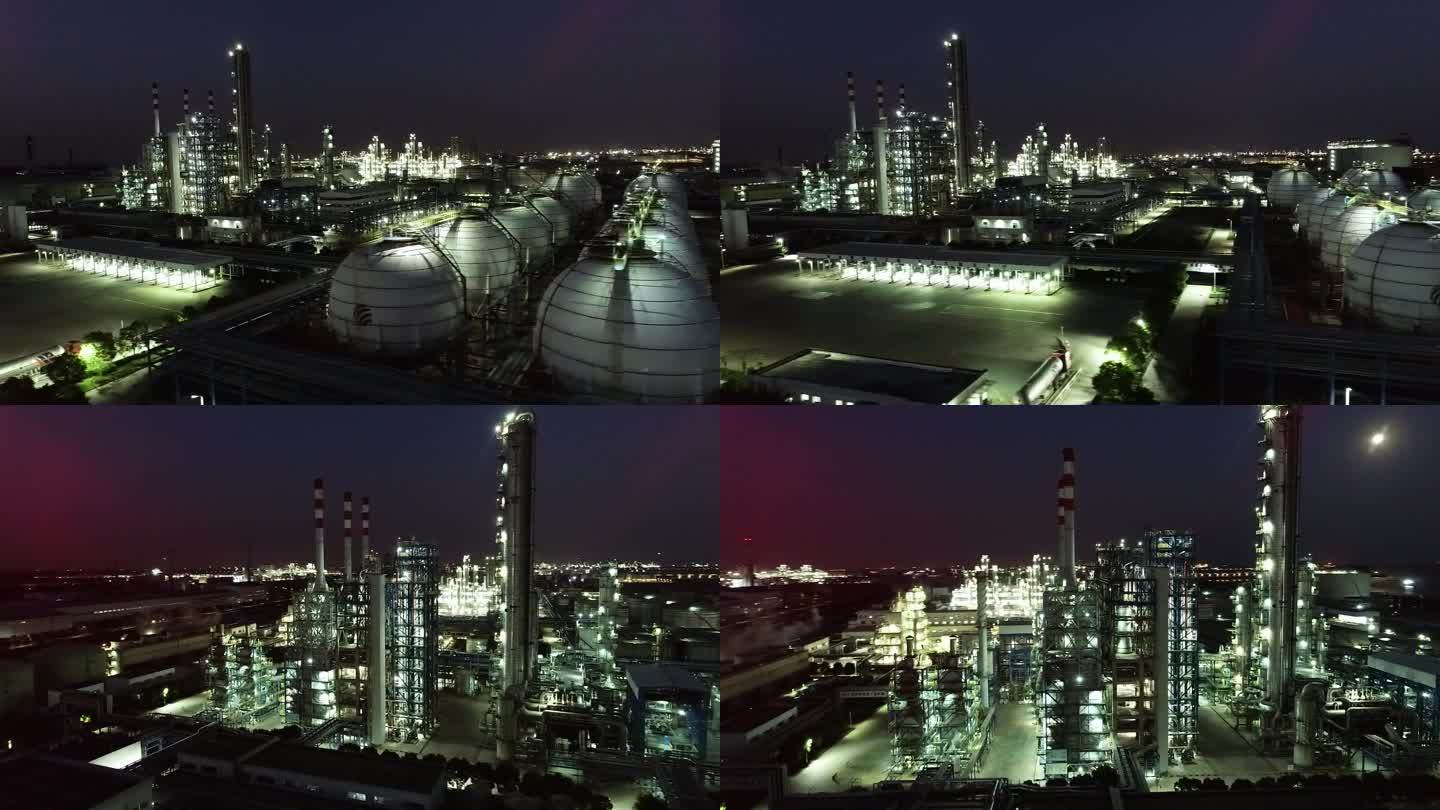 化工厂夜景，石油化工，石化工厂，厂区夜景