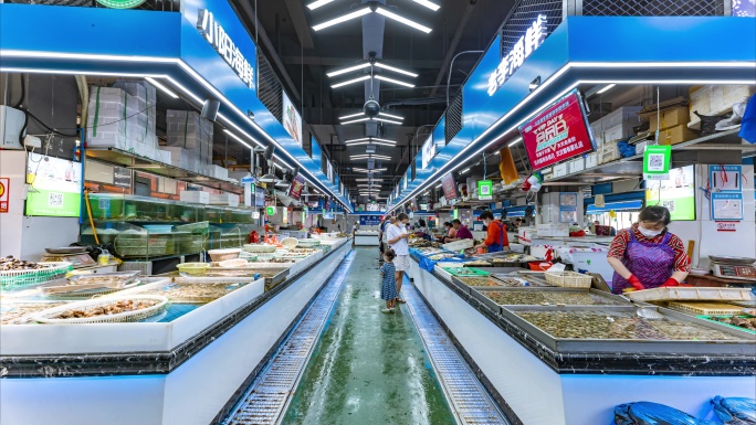 农产品海鲜市场延时人流