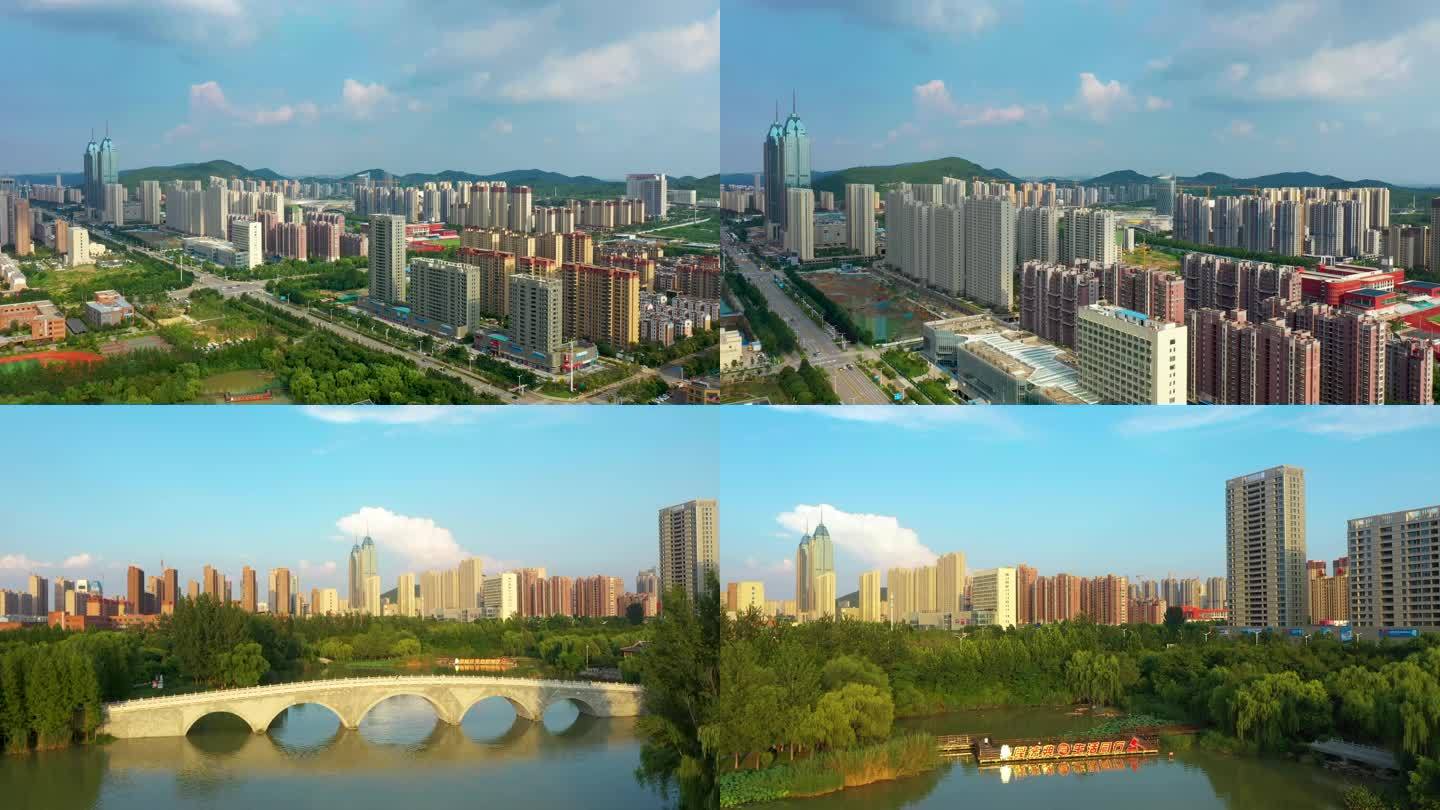 航拍枣庄新城龙潭公园
