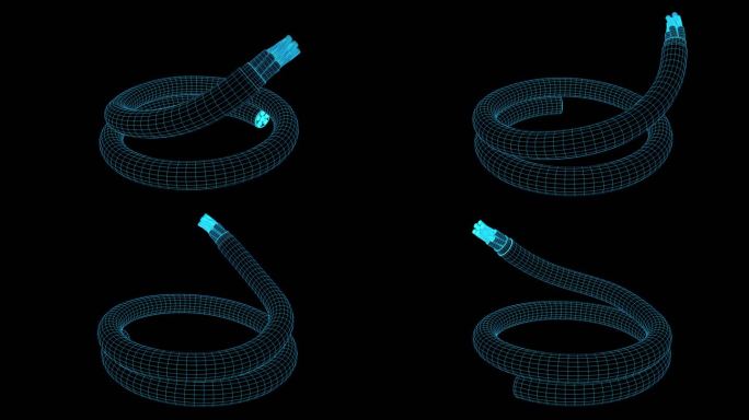 4K蓝色全息线框科技电缆素材带通道