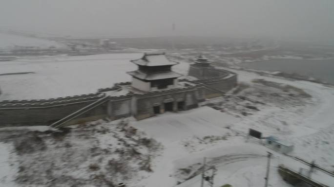 东晋古城雪景航拍