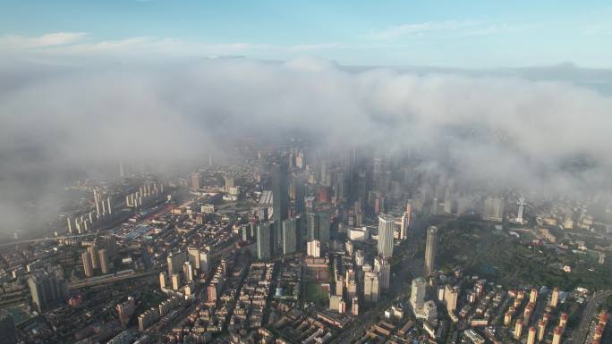 大连云端航拍城市中心大景