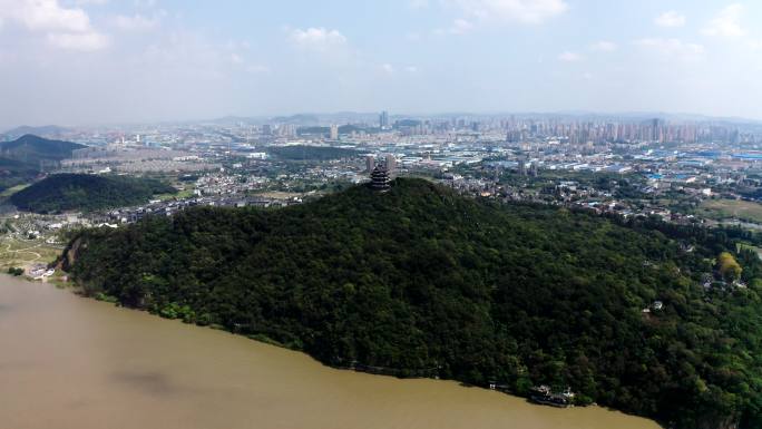 安徽省马鞍山市采石矶景区三台阁航拍